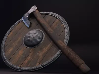 Axe and Shield Viking Free low-poly 3D model