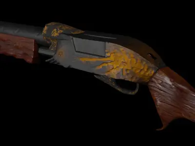 Shotgun Gold Angel  LOW POLY Low-poly 3D model