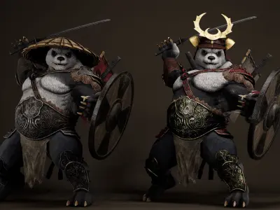 Panda Samurai Low-poly 3D model
