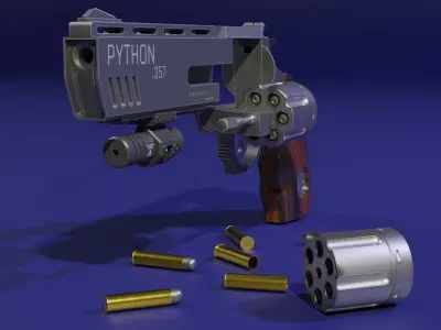 The low poly 3D model SciFi revolver GameReady Low-poly 3D model