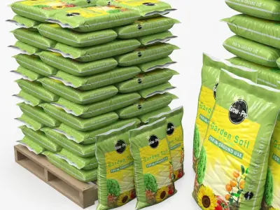 Garden Soil in Bags on Pallet 3D model