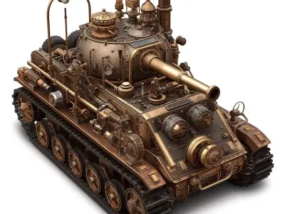 Steampunk Heavy Battle Tank 3D Model Low-poly 3D model