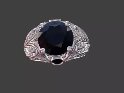 3 gemstone round gem filigree ornate ring 3D print model
