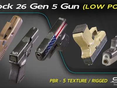 Glock 26 Gen 5 Gun and Rigged Low-poly 3D model