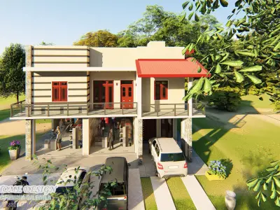 Modern commercial and residential building 3D model