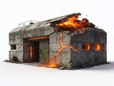 Destroyed Military Bunker with Lava Cracks 3D Model V03 Low-poly 3D model