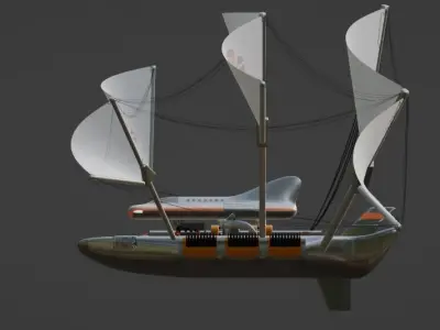 Pirateship futuristic spacecraft with multiple wings 3D model