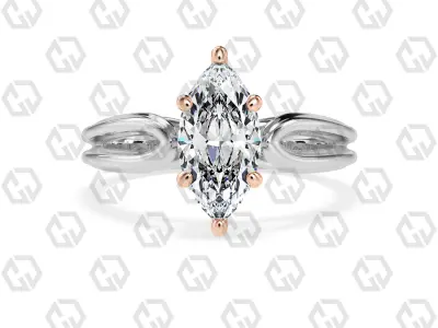Ring 225 Marquise shape split shank solitaire ring with Gems 3D print model