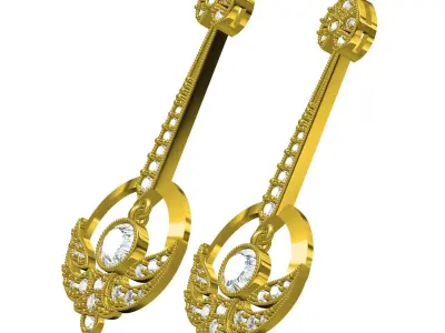 Antique Diamond Long Dangle Drop Earring 3D print model