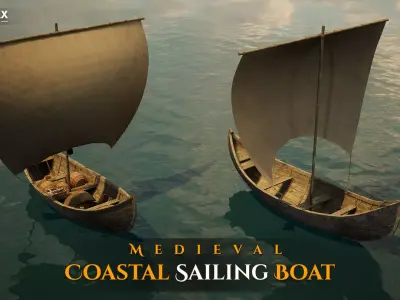 Medieval Coastal Sailing Boat - Harbor Fishing Boat Low-poly 3D model
