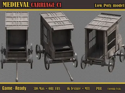 Medieval Carriage C1 Low-poly 3D model