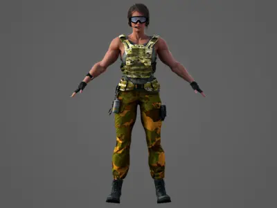 Female Military Soldier 3D model