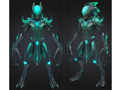 Cyber Alien Overlord Low-poly 3D model