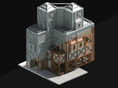 Medieval Low Poly Building Castle Wooden Village Stone House 21 Low-poly 3D model