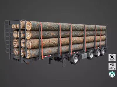 Logging Trailer 01 Black with load Single Mat All PBR Textures Low-poly 3D model