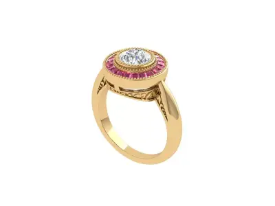 Solitaire Engagement Art Deco Ring 3D print model 66