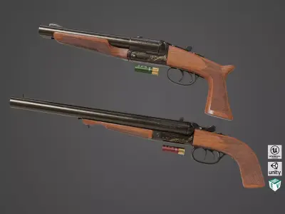 Small Medium Shotgun Black Single Mat All PBR Unity UE Textures Low-poly 3D model