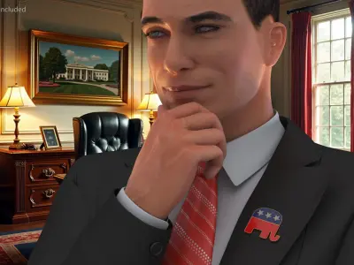 Republican Man Thinking Pose with Republican Badge 3D model