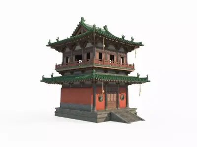 Ancient Asian Architecture Taoist Temple Attic 3D model