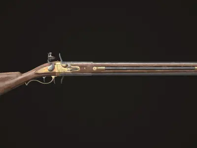 Double-barreled Flintlock Rifle Classic Low-poly 3D model