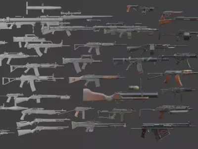 AAA Military Weapon Pack Game Ready Guns Rifles Attachments 3D model