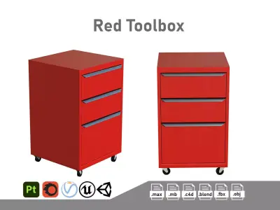 Red Filling Cabinet Toolbox Low-poly 3D model