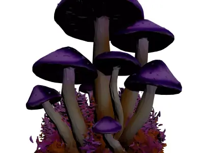 Fantasy Purple Mushroom Cluster 3D model