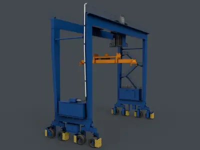 PBR Rubber Tyred Gantry Crane RTG V2 - Blue Low-poly 3D model