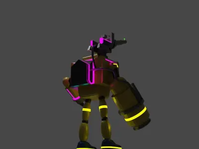 Low Poly Robot X with neon lights 3D model