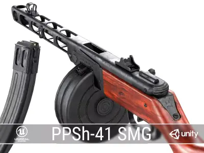 PBR Soviet PPSh-41 submachine gun Low-poly 3D model