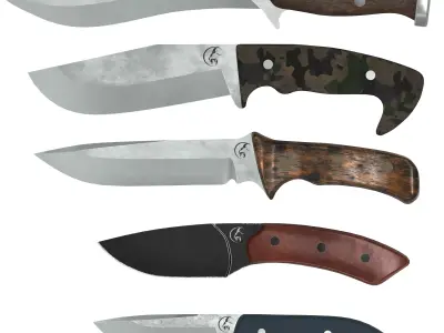 Survival Knife Pack - 5 Models - with 5 Handle Skins each Low-poly 3D model