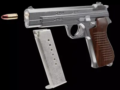 P210-BASED silver pistol Low-poly 3D model