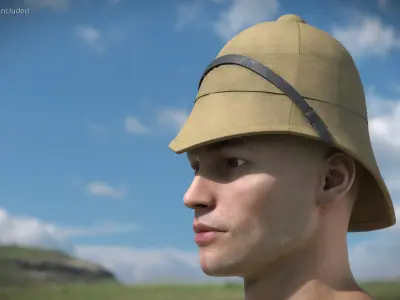Old 1879 British Campaign Helmet Beige Diagonal Strap 3D model