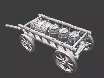 Medieval Supply Wagon with barrels  version 2 3D print model
