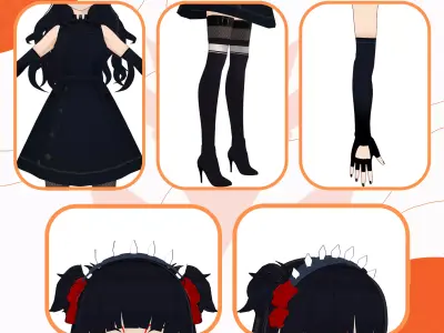 VRM PUNK MILITARY SCIFI UNIFORM ELF CUTE SEXY GIRL GOTH 3D model
