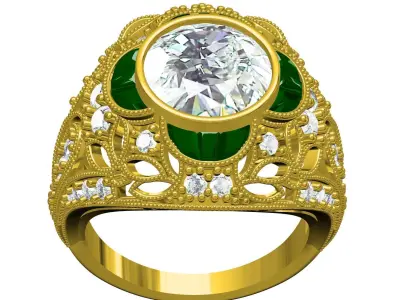 Antique Art Deco Womens Engagement Ring 3D print model