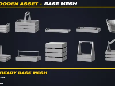 50 Wooden Asset Base Mesh - VOL 06 - Game Ready Low-poly 3D model
