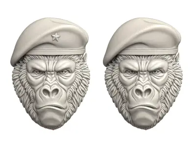 Gorilla Head Military Beret relief sculpture 3D print model