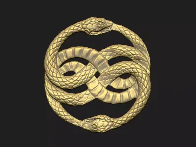 Immortal pendant double-snake intertwined-snakes cnc router 3D print model