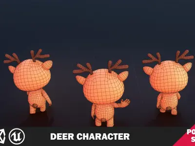 Funny Deer Character Low Poly Low-poly 3D model