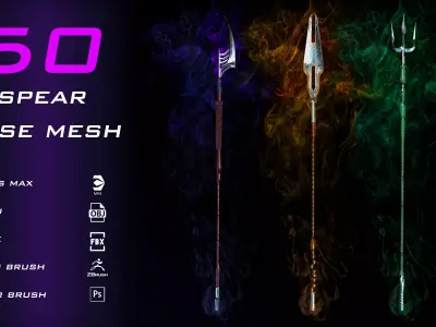 50 Spear Base Mesh  Clean UV and IMM Brush and  ABR Brush  VOL01 3D model