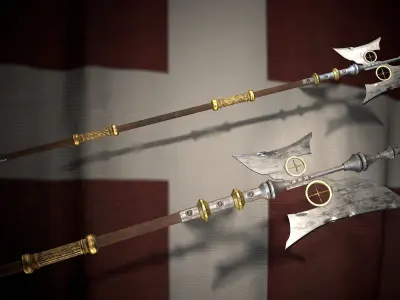 Medieval templar battle halberd Game ready Low-poly 3D model