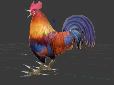 Rooster colorful Low-poly 3D model