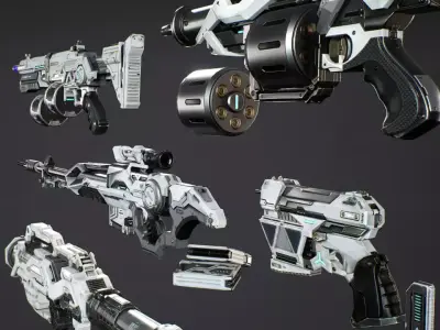 Science Fiction Weapons Collection with animations Low-poly 3D model