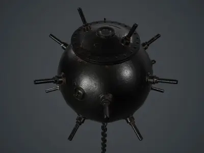 Black Painted Metal Naval Mine PBR Game Ready Low-poly 3D model