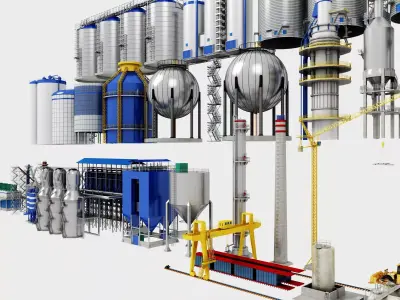 Industrial Factory Infrastructure And Storage Silo Collection 3D model