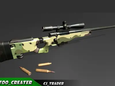 Modern AWM-Sniper Riffle HQ Lowpoly 3D Model 3D Model Pack