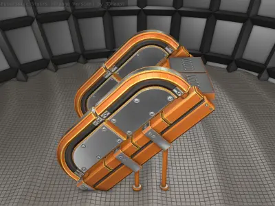 Sci-Fi Stairs - 32- Orange Version Low-poly 3D model