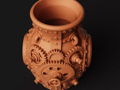 Steampunk Gear Vase Industrial Clockwork Planter 3D print model