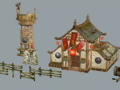 Ancient Japanese Village House 3D Model Low-poly 3D model